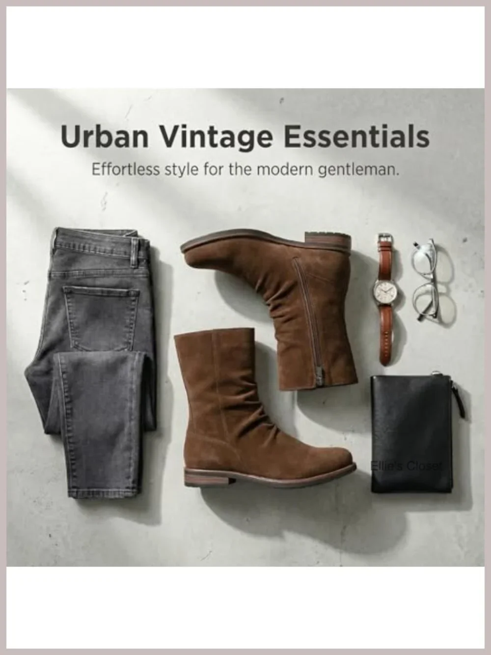 Mens Suede-Look Synthetic Leather Slouch Zip Boot Rounded Toe Low Heel